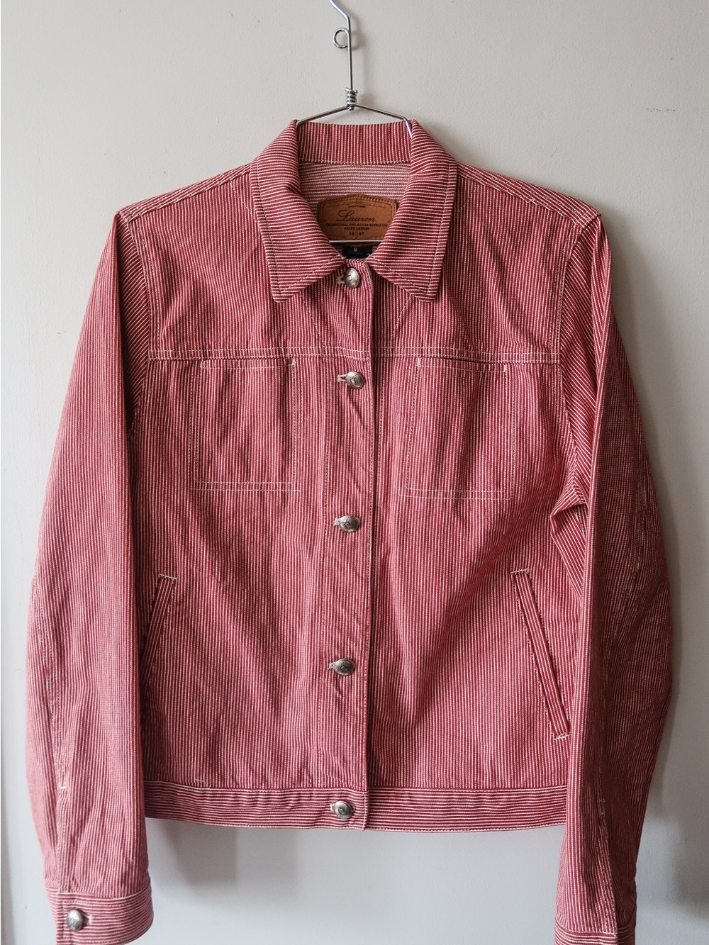 Ralph Lauren Red Pinstripe Cotton Jacket Trucker Style